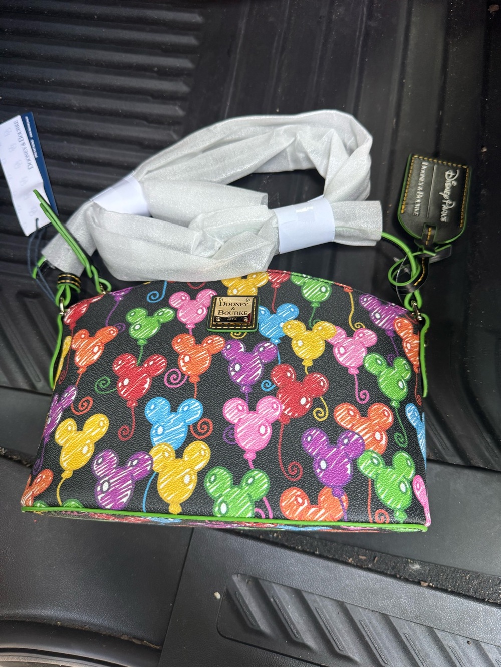Dooney & Bourke Black Crossbody Bag with Multicolor Mickey Balloon Print